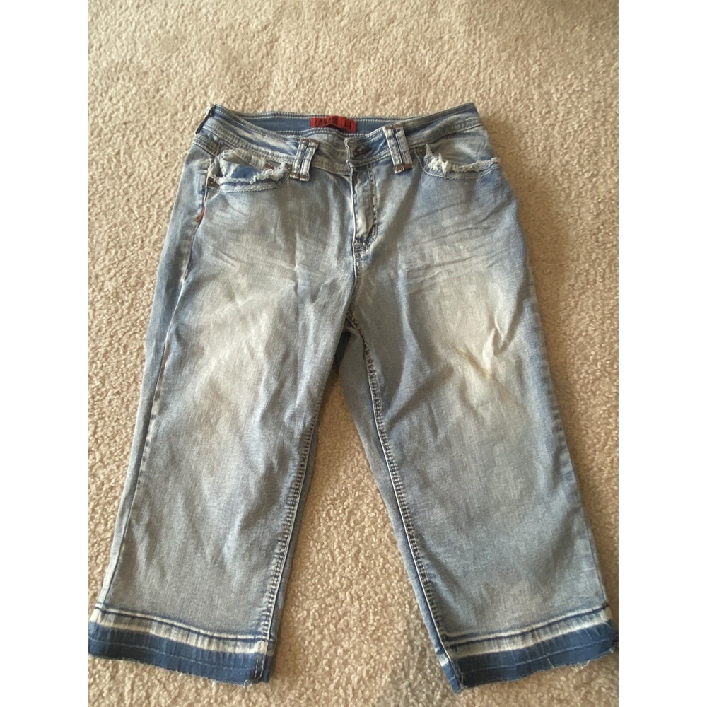 ZD Womens Juniors Capri Jeans 5 Pocket Stretch Medium Wash Blue Denim Size 14